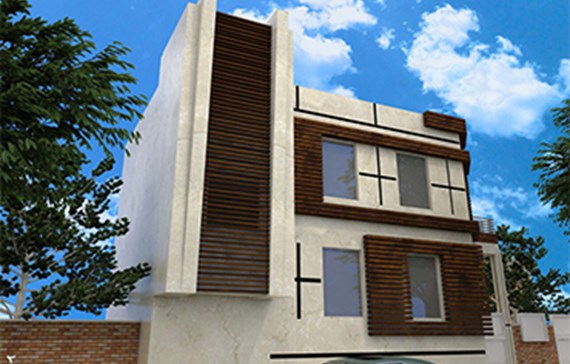 طراحی نمای کارخانه سنگ قم با چوب ترموود