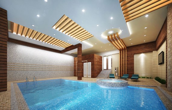 طراحی استخر با چوب ترموود و سمنت برد