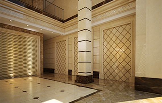 طراحی لابی با شیشه فریم لس و سمنت برد