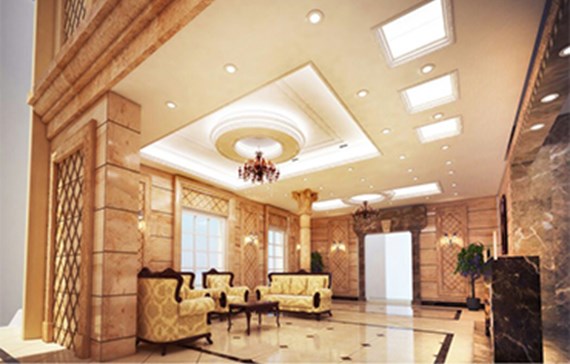 طراحی لابی با شیشه فریم لس و سمنت برد