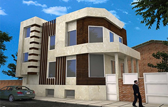 طراحی نمای کارخانه سنگ قم با چوب ترموود