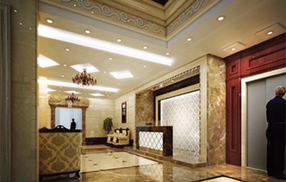 طراحی لابی با شیشه فریم لس و سمنت برد