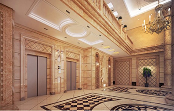 طراحی لابی با شیشه فریم لس و سمنت برد