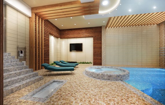 طراحی استخر با چوب ترموود و سمنت برد