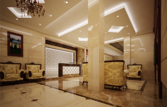 طراحی لابی با شیشه فریم لس و سمنت برد